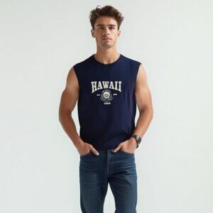 **Navy Hawaii Graphic Sleeveless Men Shirt M